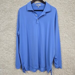 Peter Millar Summer Comfort Polo Mens XL Blue Long Sleeve Performance Preppy